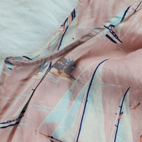 ST.‎ TROPEZ Coastal Boat Print halter neck dress 100% linen blush peach Small - Picture 6 of 6